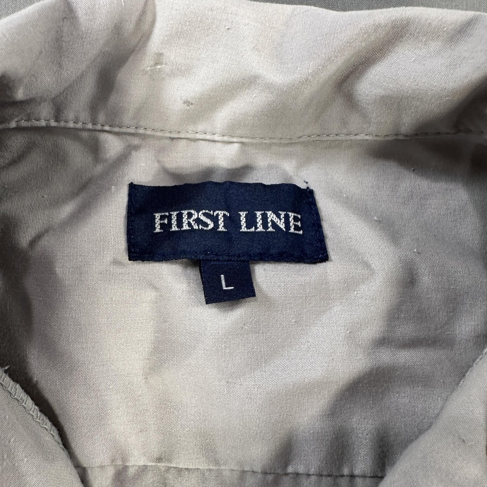 First Line Shirt Mens Large Beige Short Sleeve Button Up Guayabera Embroidered - Picture 5 of 6